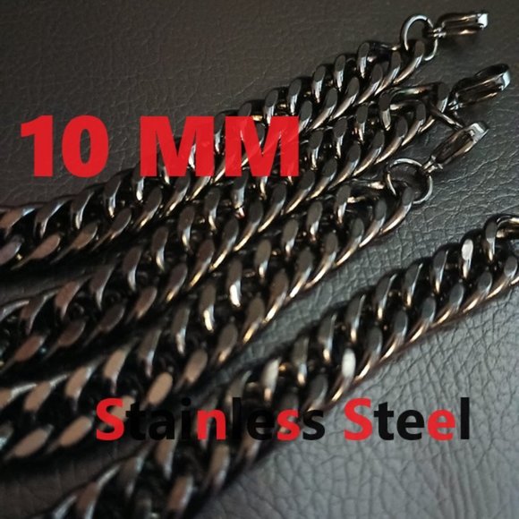 New Wet Black Stainless Steel 10mm Cuban Link 8.5" Bracelets - Picture 3 of 5